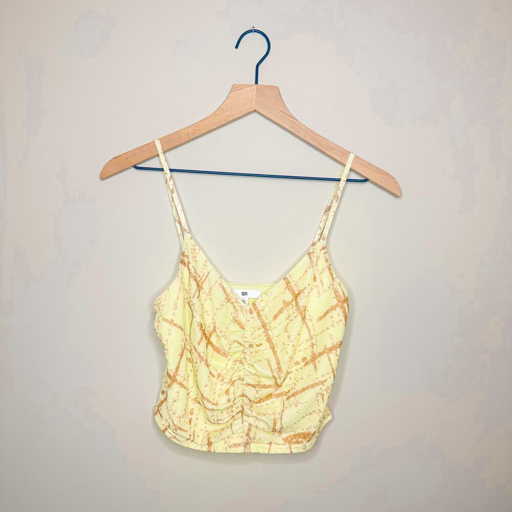 BP Yellow Printed Ruched Tank Top